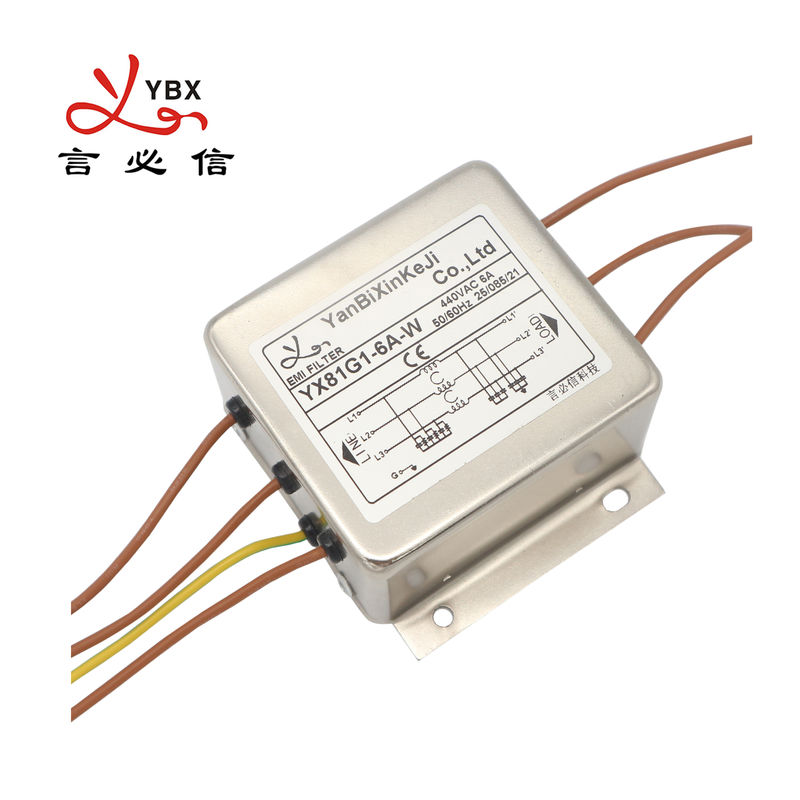 6A 220V থ্রি ফেজ ইএমআই ফিল্টার যান্ত্রিক সরঞ্জাম পাওয়ার লাইন আউটপুট